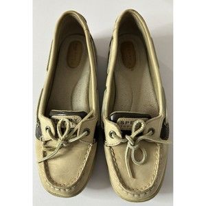 Sperry Top Siders Womens 8.5M Boat Shoes Beige Leopard Cheetah Print Flat Loafer